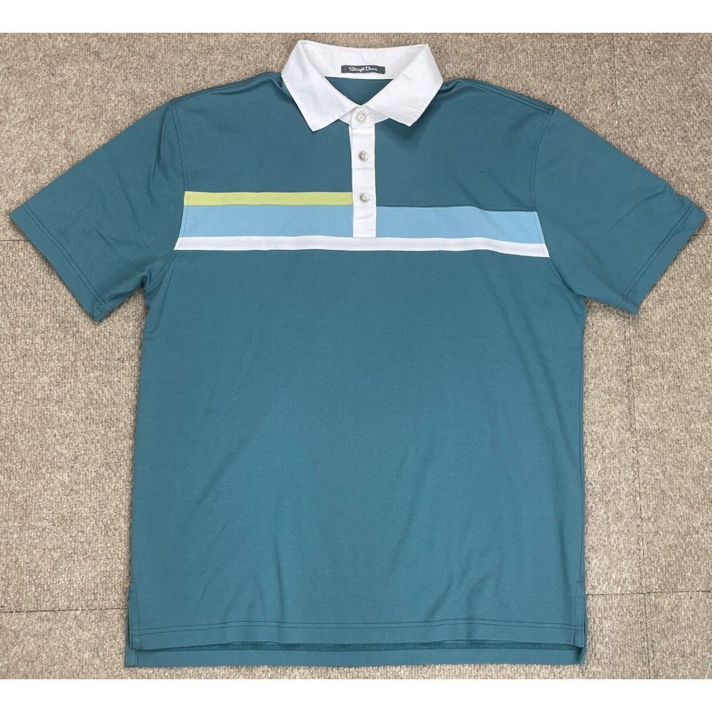 Straight Down Striped Men's Button Up Short‎ Sleeve Polo Shirt Size Large